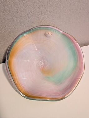 Murano Style Hand-Blown Pastel Swirl Decorative Art Glass Bowl